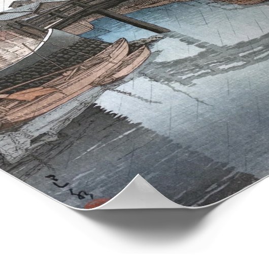 雨の日の品川、河瀬蓮井、ウッドカット ポスター (角)