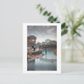 雨の日の品川、河瀬蓮井、ウッドカット ポストカード (スタンド正面)