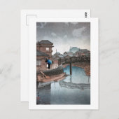 雨の日の品川、河瀬蓮井、ウッドカット ポストカード (正面/裏面)