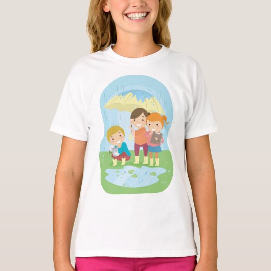 雨の日の子供たちのサイエンス・自然観察 Tシャツ (正面)