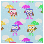雨の日の学校のフクロウの生地 ファブリック (クローズアップ)