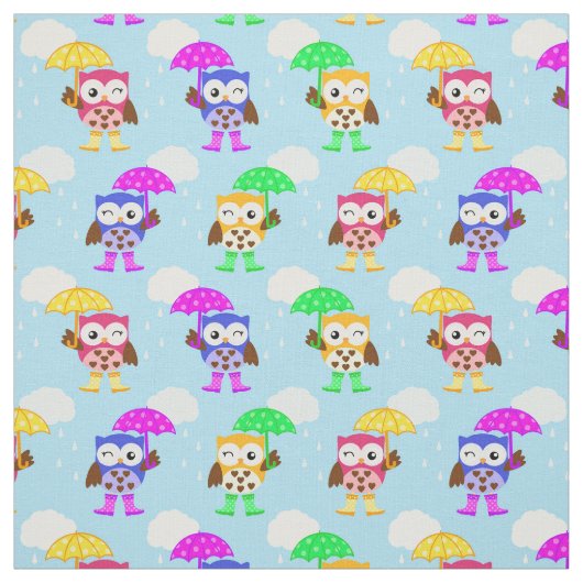 雨の日の学校のフクロウの生地 ファブリック (見本)