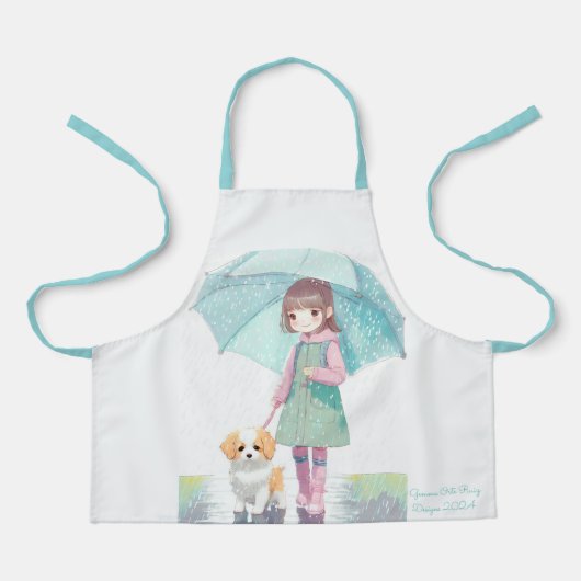 雨の日の小さな女の子 エプロン (正面)