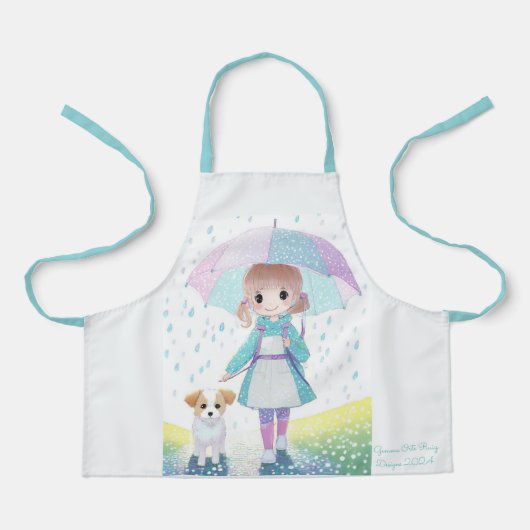 雨の日の小さな女の子 エプロン (正面)