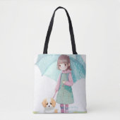 雨の日の小さな女の子 トートバッグ (正面)