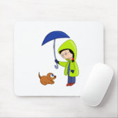 雨の日の少女と犬 マウスパッド (マウス)