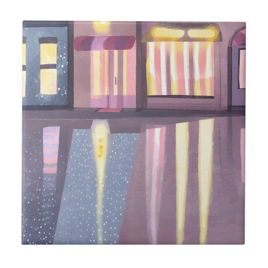 雨の日の想い出 | ローファイ現代水彩画 タイル (正面)