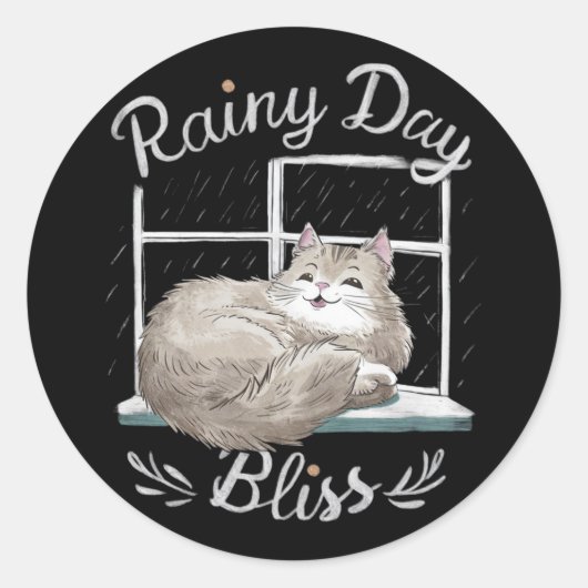雨の日の猫の水疱 ラウンドシール (正面)