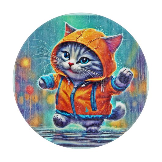 雨の日の猫踊り カッティングボード (正面)