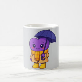 "雨の日の紫のハート – かわいい漫画のマグカップ コーヒーマグカップ
