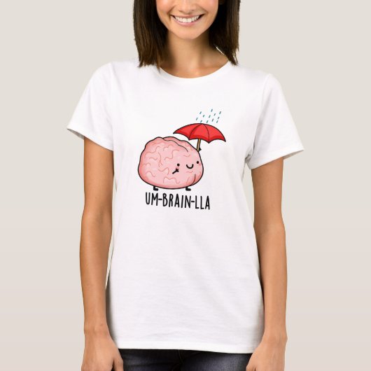 雨の日の脳パズル 面白い脳のダジャレ Tシャツ (正面)