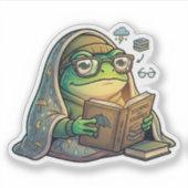 雨の日の読書カエルステッカー シール (正面)
