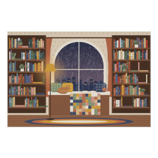 雨の日の読書コーナー グロッシーポスター ポスター