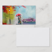 雨の日の赤い傘のロマンチックなカップル 名刺 (正面/裏面)