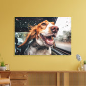 雨の日の車の中の興奮した犬 アートプリント キャンバスプリント (インサイチュ (リビング))
