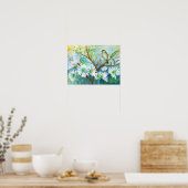 雨の日の鳥のデイジーフラワーガーデンウォーター色 ポスター (キッチン)