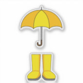 雨の日や雪の日の黄色い傘と長靴 シール (正面)