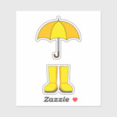 雨の日や雪の日の黄色い傘と長靴 シール (シート)