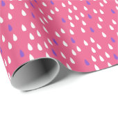 雨の日ピンク紫の白い雨滴パターン ラッピングペーパー (ロールコーナー)