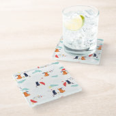 雨の日フレンド: 猫犬ヴィンテージ ガラスコースター (アングル)