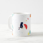 雨の日フレンド: 猫犬ヴィンテージ コーヒーマグカップ (正面左)
