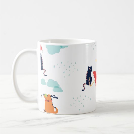 雨の日フレンド: 猫犬ヴィンテージ コーヒーマグカップ (左)