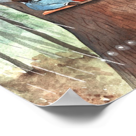 雨の日ベアーデイドリームティータイムイラストレーション ポスター (角)