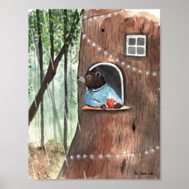 雨の日ベアーデイドリームティータイムイラストレーション ポスター