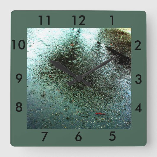 雨の日抽象芸術 スクエア壁時計 (正面)