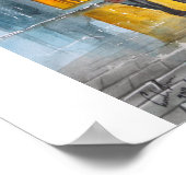 雨の日赤い傘の通り絵画シーン ポスター (角)