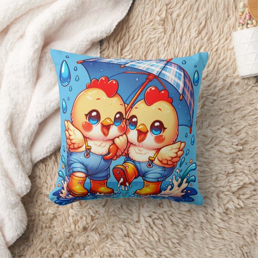 「雨の日鶏」 クッション (ブランケット)