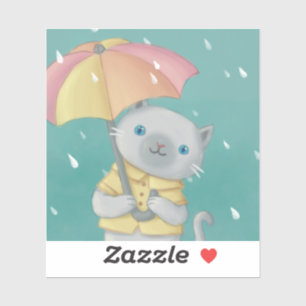 雨の日:キャット&アンブレライラストレーション シール