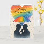 雨の日 ゲイ カップル 結婚記念日傘 ラブ カード (黄色い花)