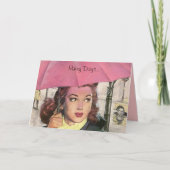 雨の日..ピンクの傘が必要!レトロカード カード (正面)