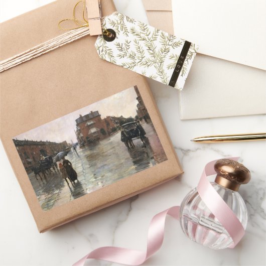 雨の日，ボストンby Frederick Childe Hasssam 長方形シール (ギフト)