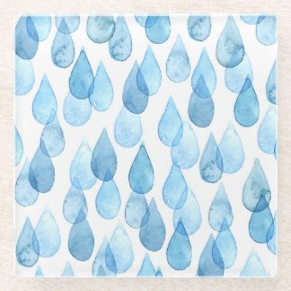 雨の日:水彩パターンヴィンテージ ガラスコースター
