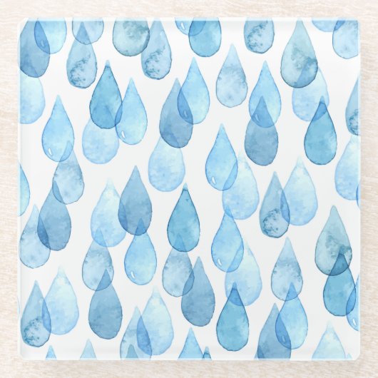雨の日:水彩パターンヴィンテージ ガラスコースター (正面)
