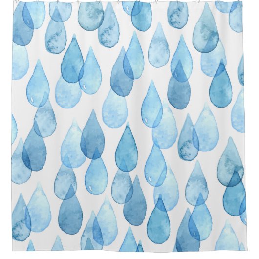 雨の日：水彩パターンヴィンテージ シャワーカーテン (正面)