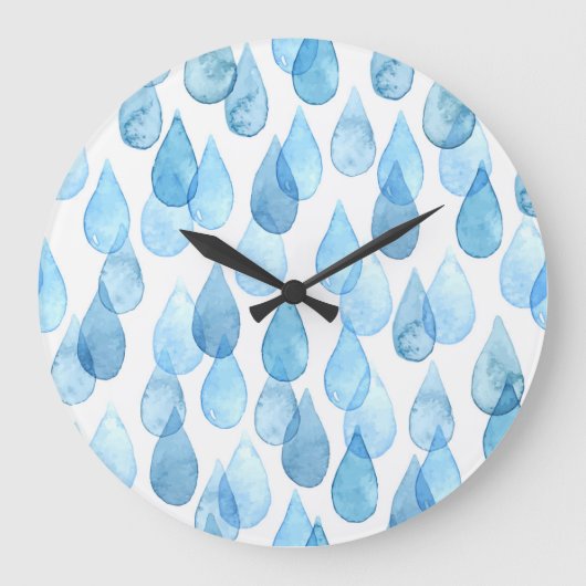 雨の日:水彩パターンヴィンテージ ラージ壁時計 (正面)