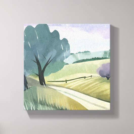 雨の日 | 自然水彩ヒルズランドスケープ キャンバスプリント (正面)