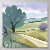 雨の日 | 自然 水彩画 丘 風景 ポスター (正面)