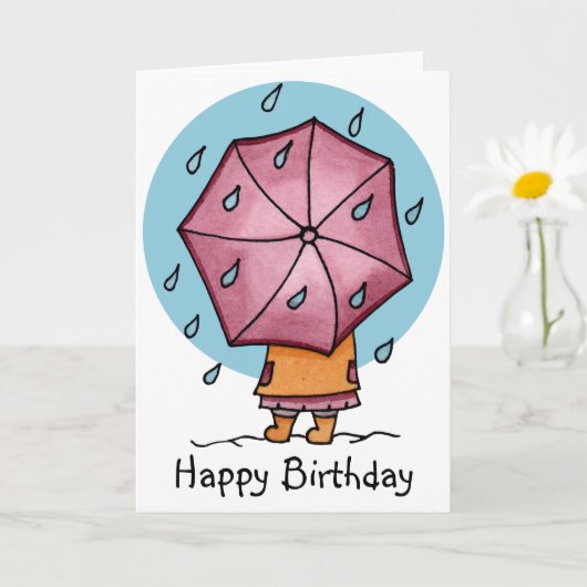 雨の日 誕生日 パーソナライズ カード (小さな植物)