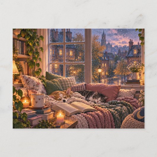 雨の日 読書の隠れ家 ポストカード (正面)