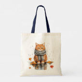 雨の日 青いねずみ 葉っぱ 傘 猫 トートバッグ (裏面)