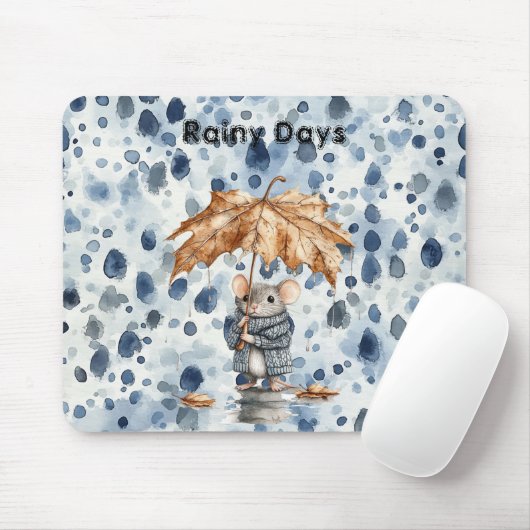 雨の日 青いネズミの葉の傘 マウスパッド (マウス)