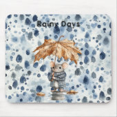 雨の日 青いネズミの葉の傘 マウスパッド (正面)