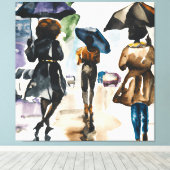 雨の日UMBRALLASの下の黒人男女 キャンバスプリント (インサイチュ (ウッドフロア))