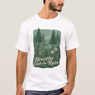 雨の森の静けさ - 雨とともに息をするアート Tシャツ