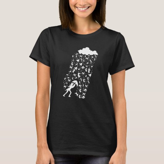 雨の猫の動物の天気猫 Tシャツ (正面)