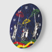 雨の猫 ラージ壁時計 (傾斜)